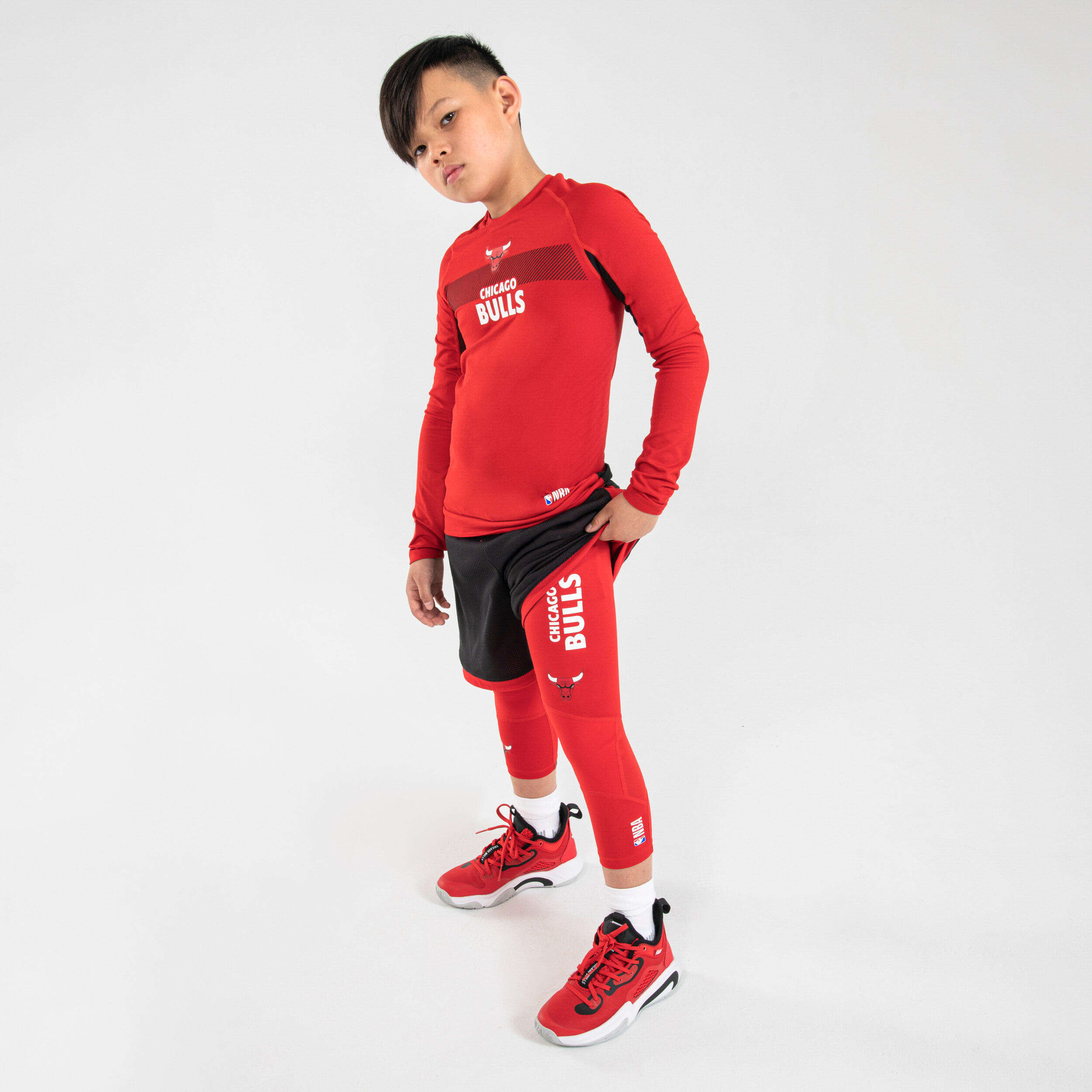 Kids' 3/4 Basketball Leggings 500 - NBA Chicago Bulls/Red 2/8