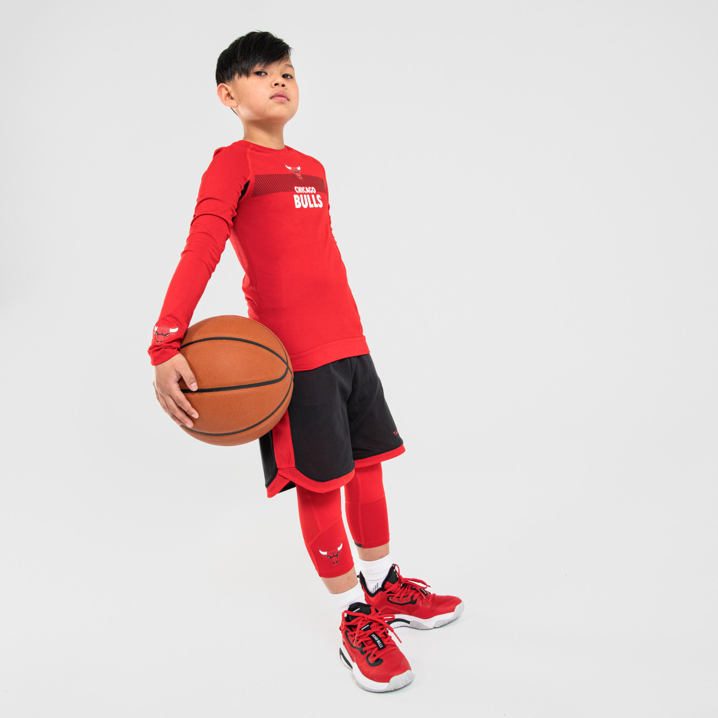 Kids' 3/4 Basketball Leggings 500 - NBA Chicago Bulls/Red 3/8