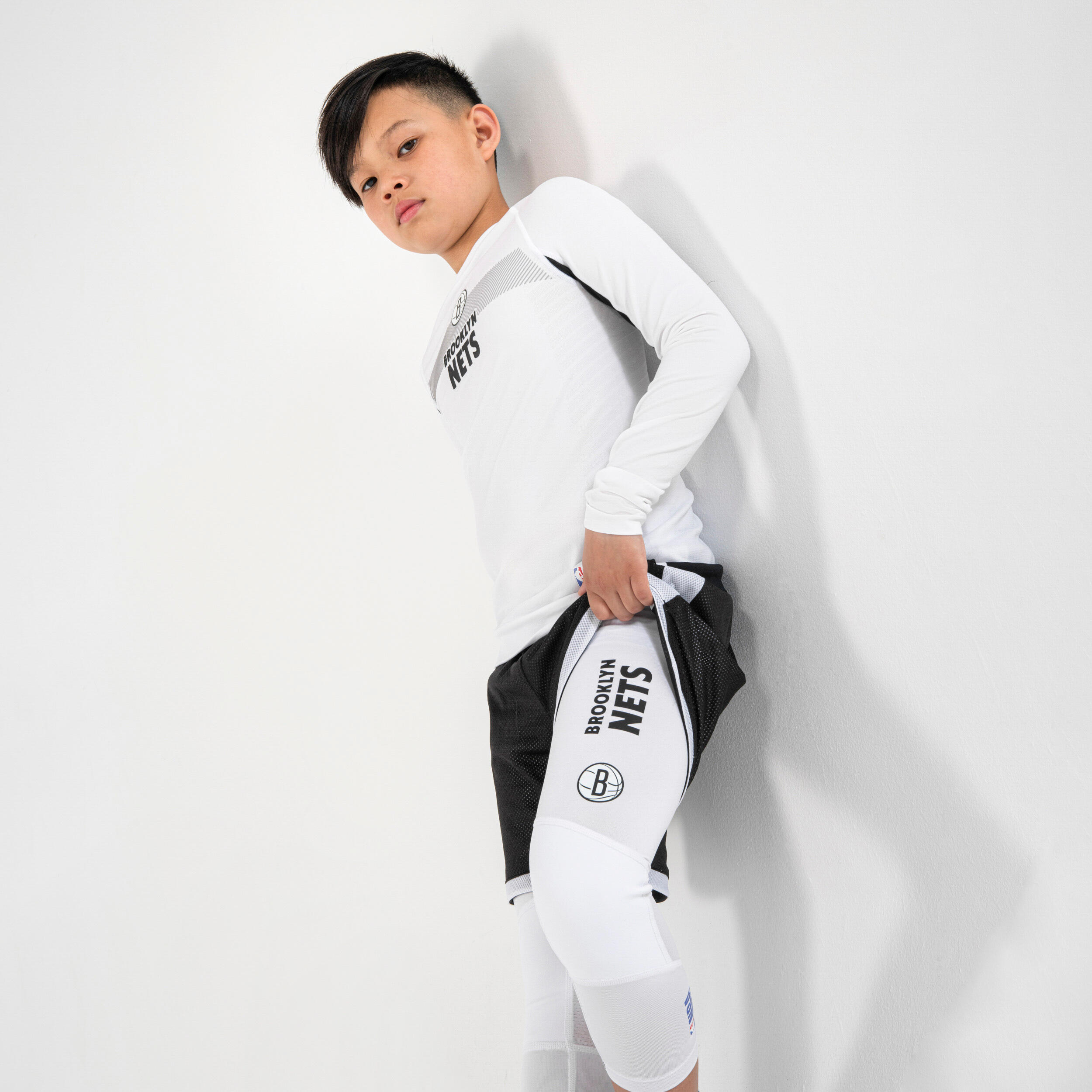 Kids' 3/4 Basketball Leggings 500 - NBA Brooklyn Nets/White 4/7