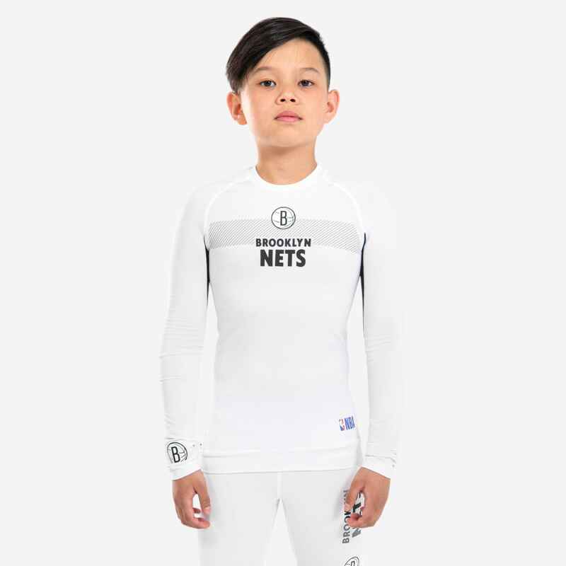 Funktionsshirt Basketball UT500 NBA Brooklyn Nets Kinder weiss