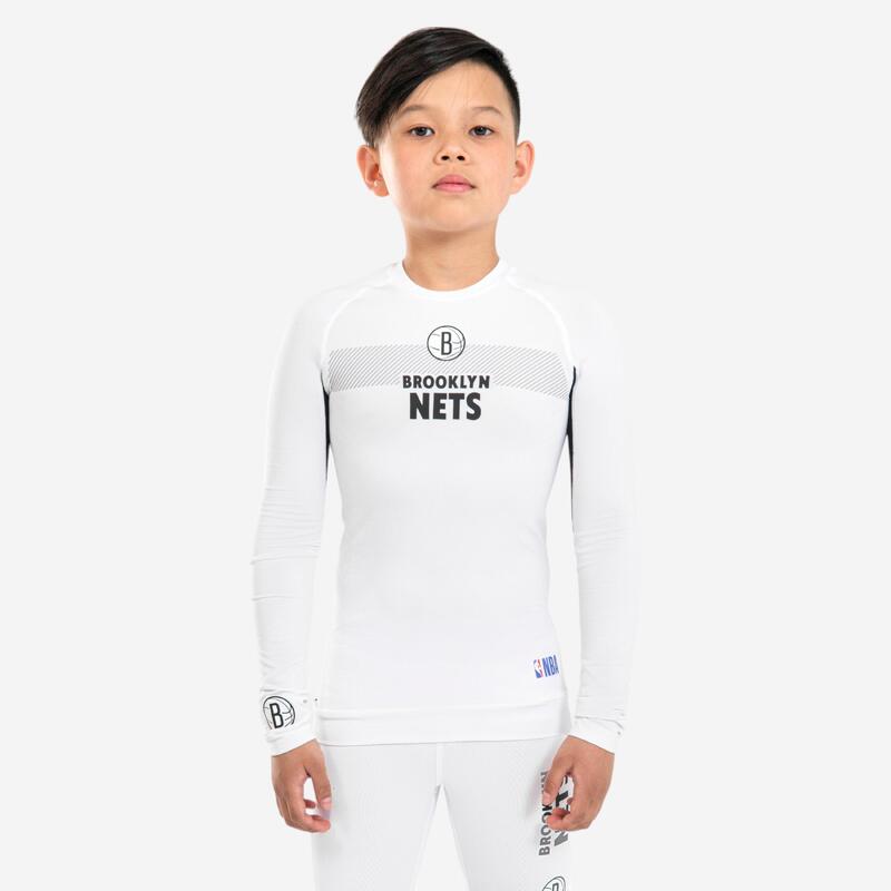 Camisola Térmica de Basquetebol UT500 NBA Brooklyn Nets Criança Branco