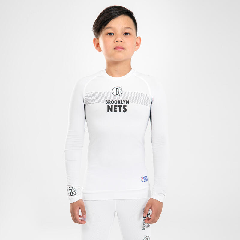 Maglia termica basket bambino UT 500 NBA BROOKLYN NETS bianca