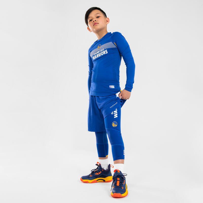 兒童款籃球打底衫 UT500 NBA 金州勇士隊－藍色