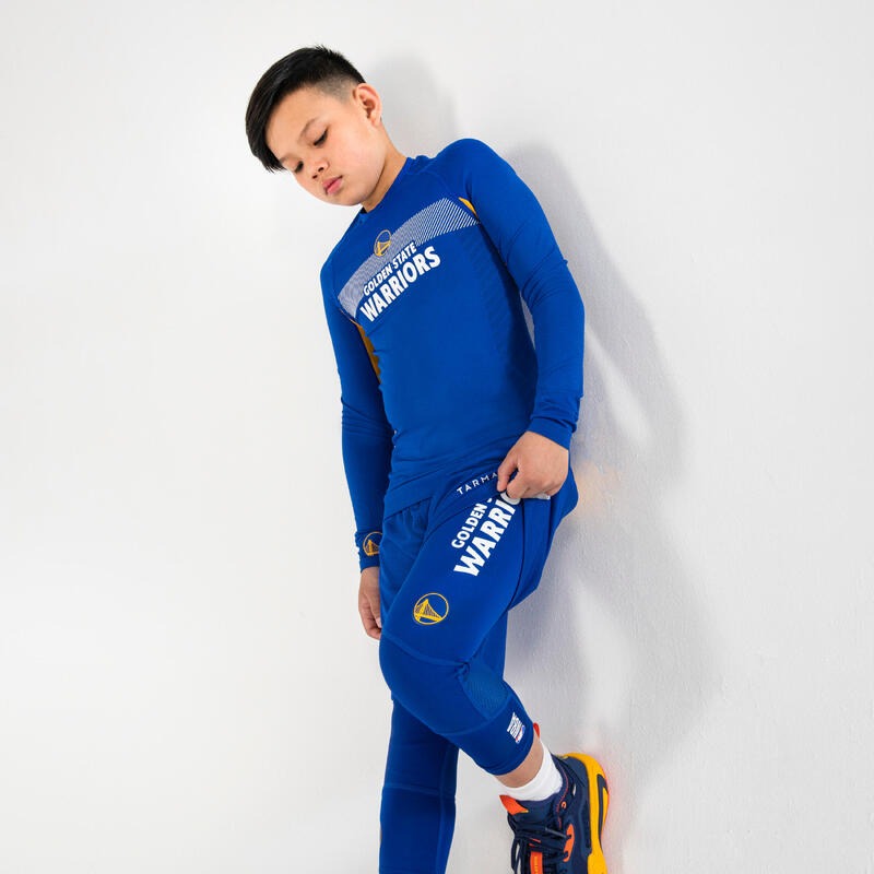 3/4-thermobroek voor basketbal voor kinderen 500 NBA Golden State Warriors blauw