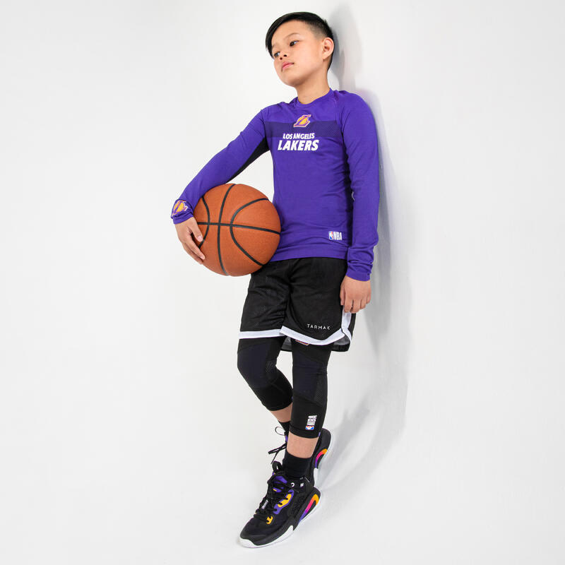 兒童款籃球七分緊身褲 500 - NBA 洛杉磯湖人隊/黑色
