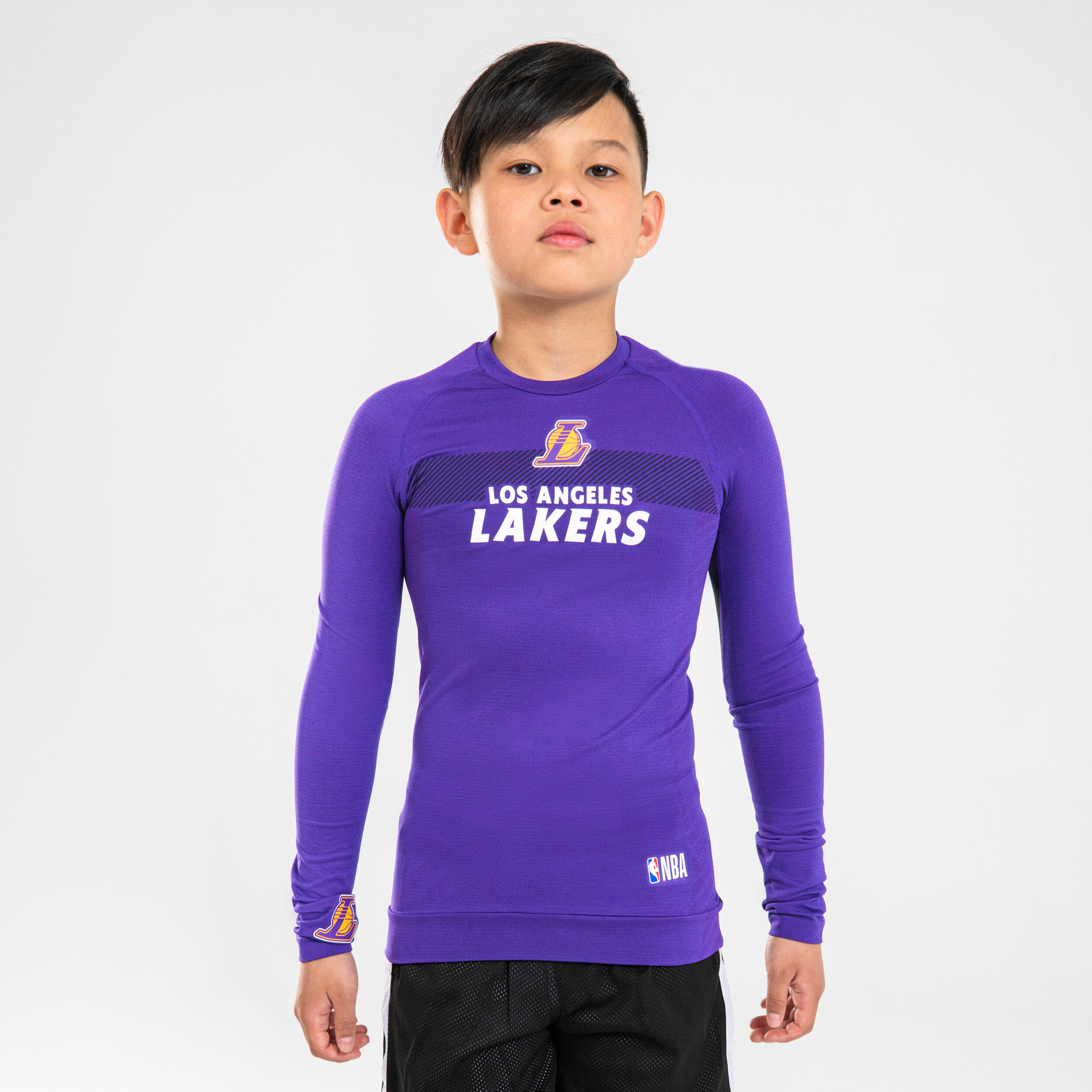 Maglia termica basket bambino unisex UT 500 NBA LOS ANGELES LAKERS nera TARMAK Decathlon