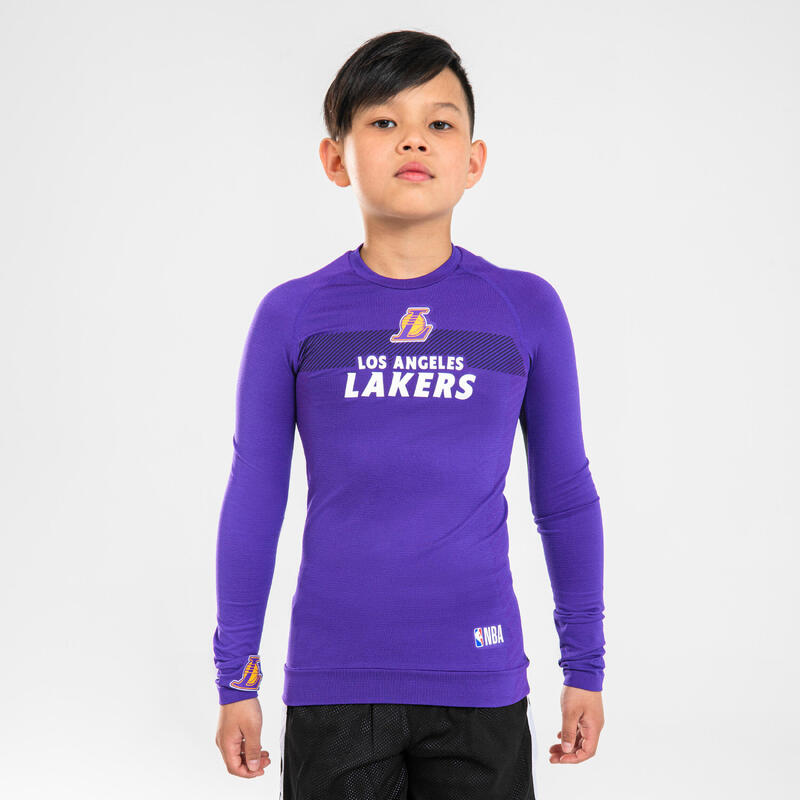 Maglia termica basket bambino unisex UT 500 NBA LOS ANGELES LAKERS lilla