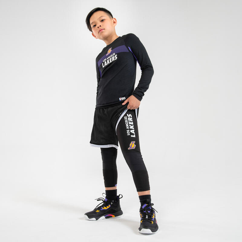 3/4-thermobroek voor basketbal voor kinderen 500 NBA Los Angeles Lakers zwart