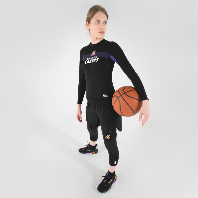 Men's Long-Sleeved Slim Fit Basketball Base Layer UT500LS - Black Lakers