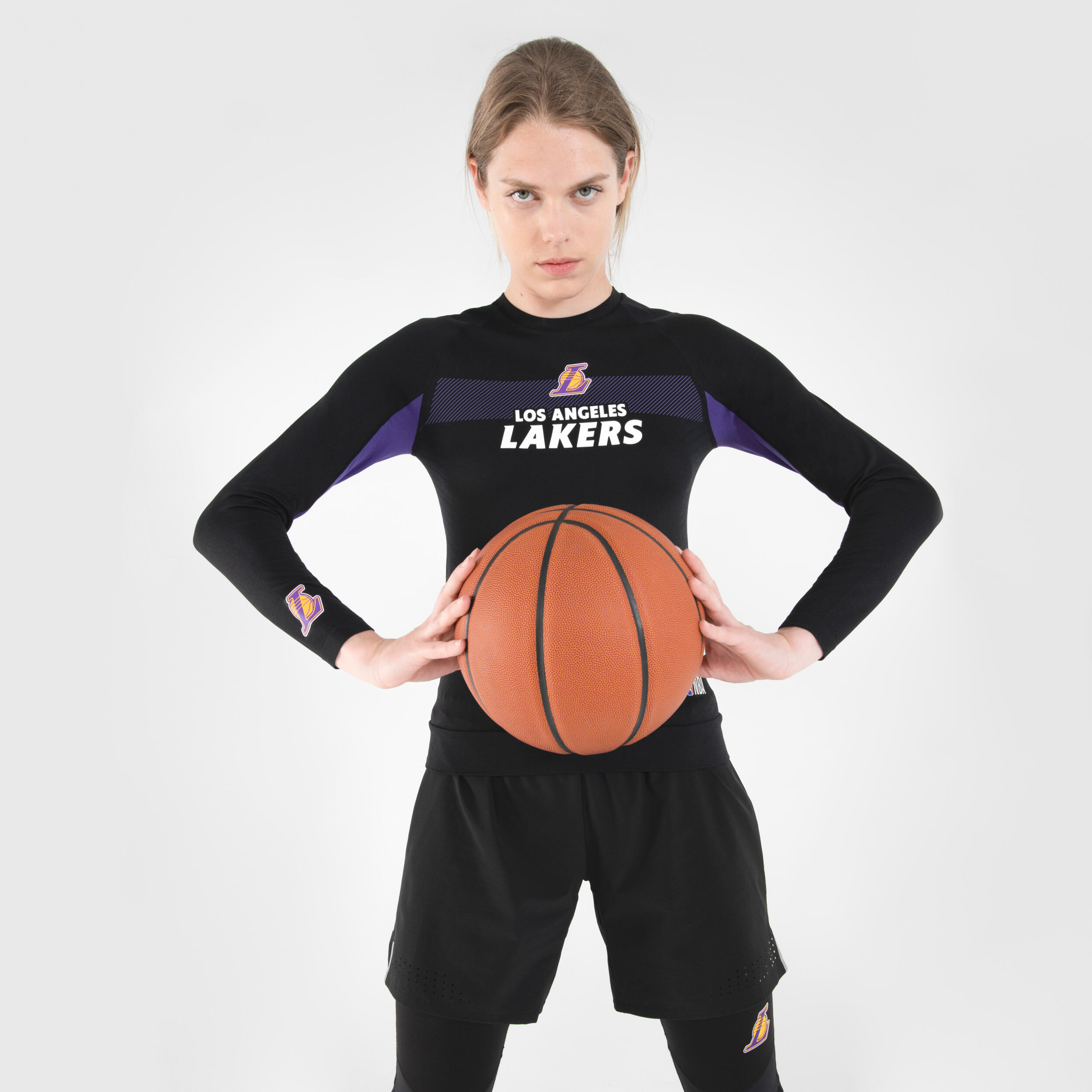 Men s Long Sleeved Slim Fit Basketball Base Layer UT500LS Black Lakers