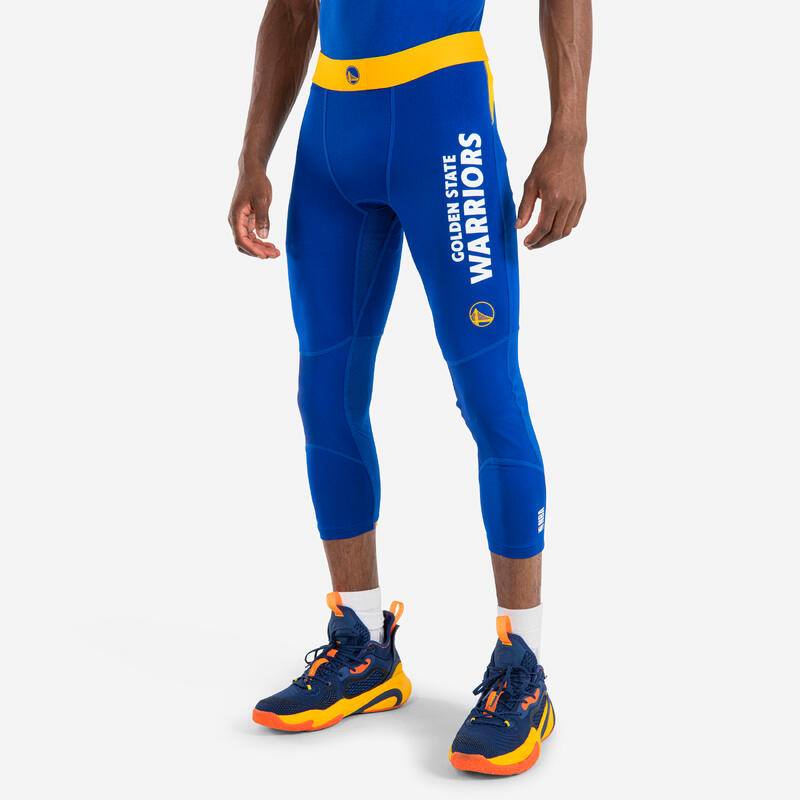 男款/女款籃球七分緊身褲 500 - NBA 金州勇士隊/藍色