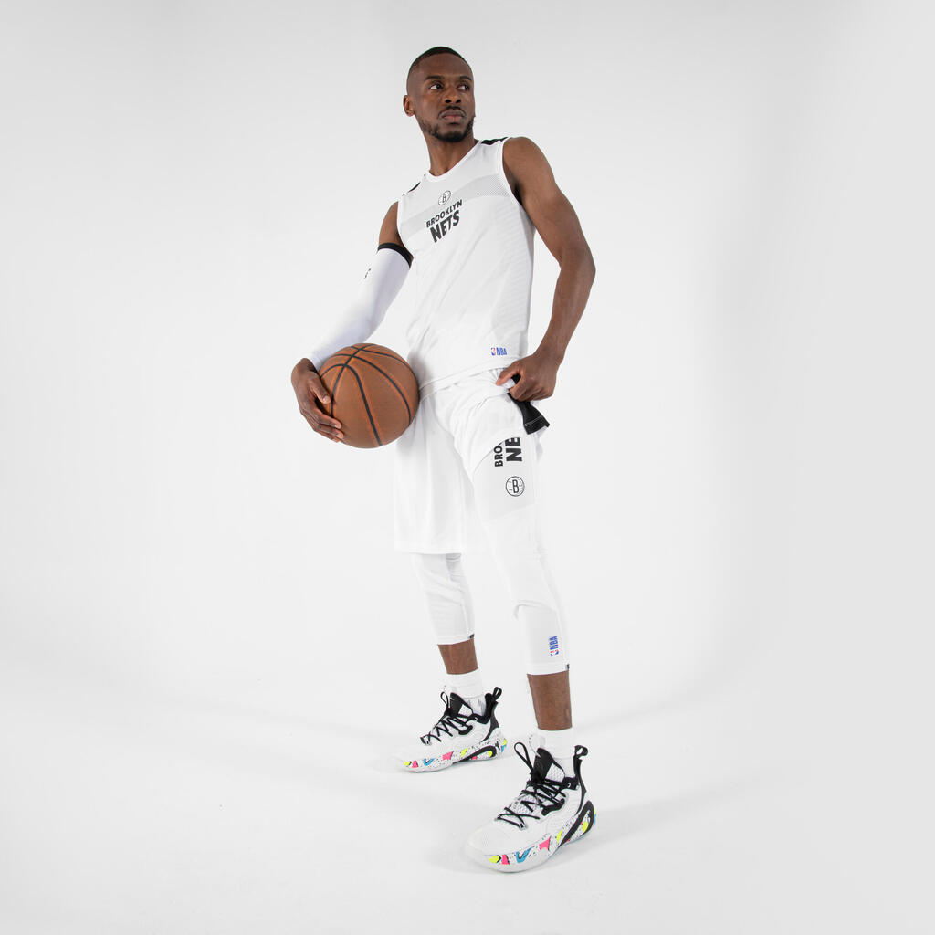 Pánske 3/4 spodné legíny na basketbal NBA Brooklyn Nets biele