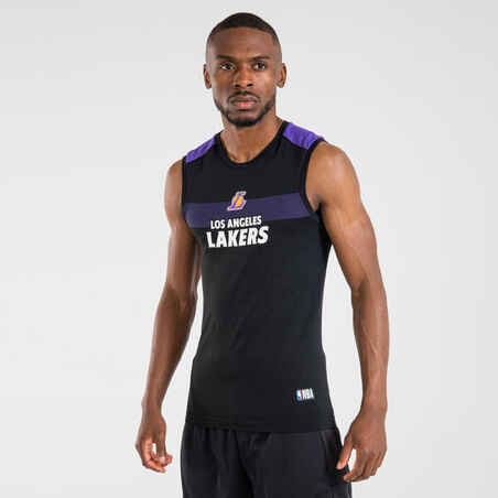 Vyriški berankoviai prigludę apatiniai krepšinio marškinėliai „UT500 NBA“, juodi, Los Andželo „Lakers“
