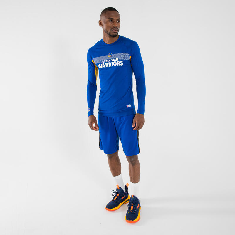 Men's Long-Sleeved Slim Fit Basketball Base Layer UT500LS - Blue Warriors