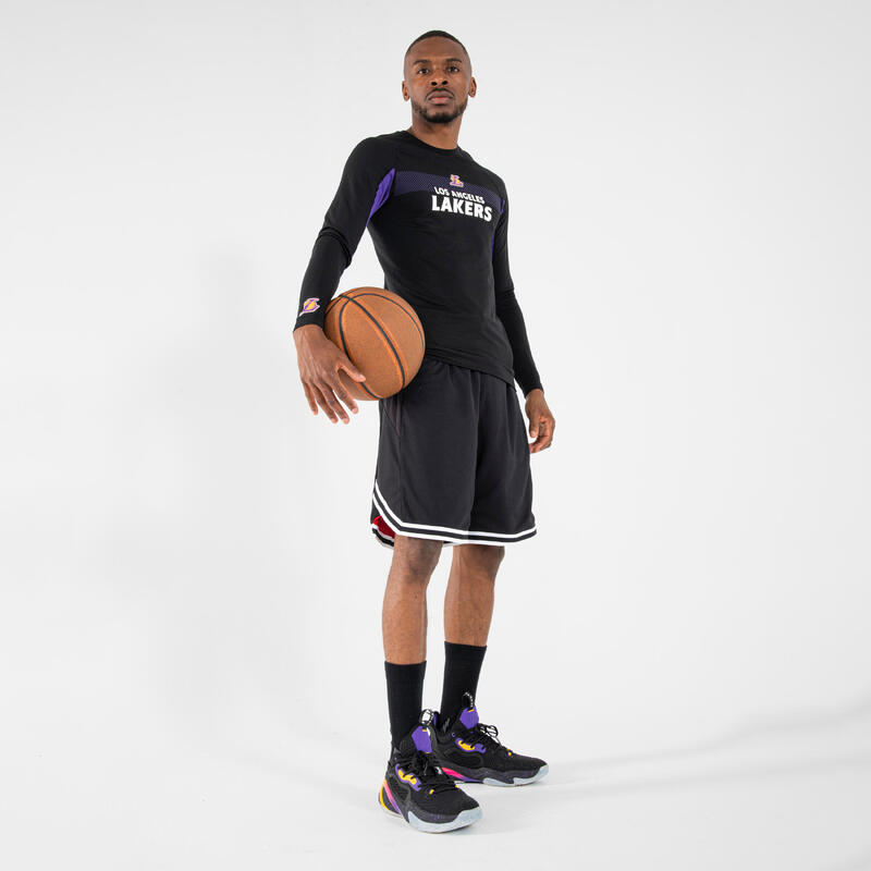 Men's Long-Sleeved Slim Fit Basketball Base Layer UT500LS - Black Lakers