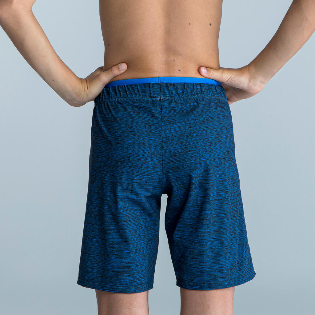 Boy's Swim Shorts - 100 Long - Pool Navy Blue / Ochre