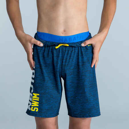 Boys’ Long Swimming Trunks 100 All Chin Black