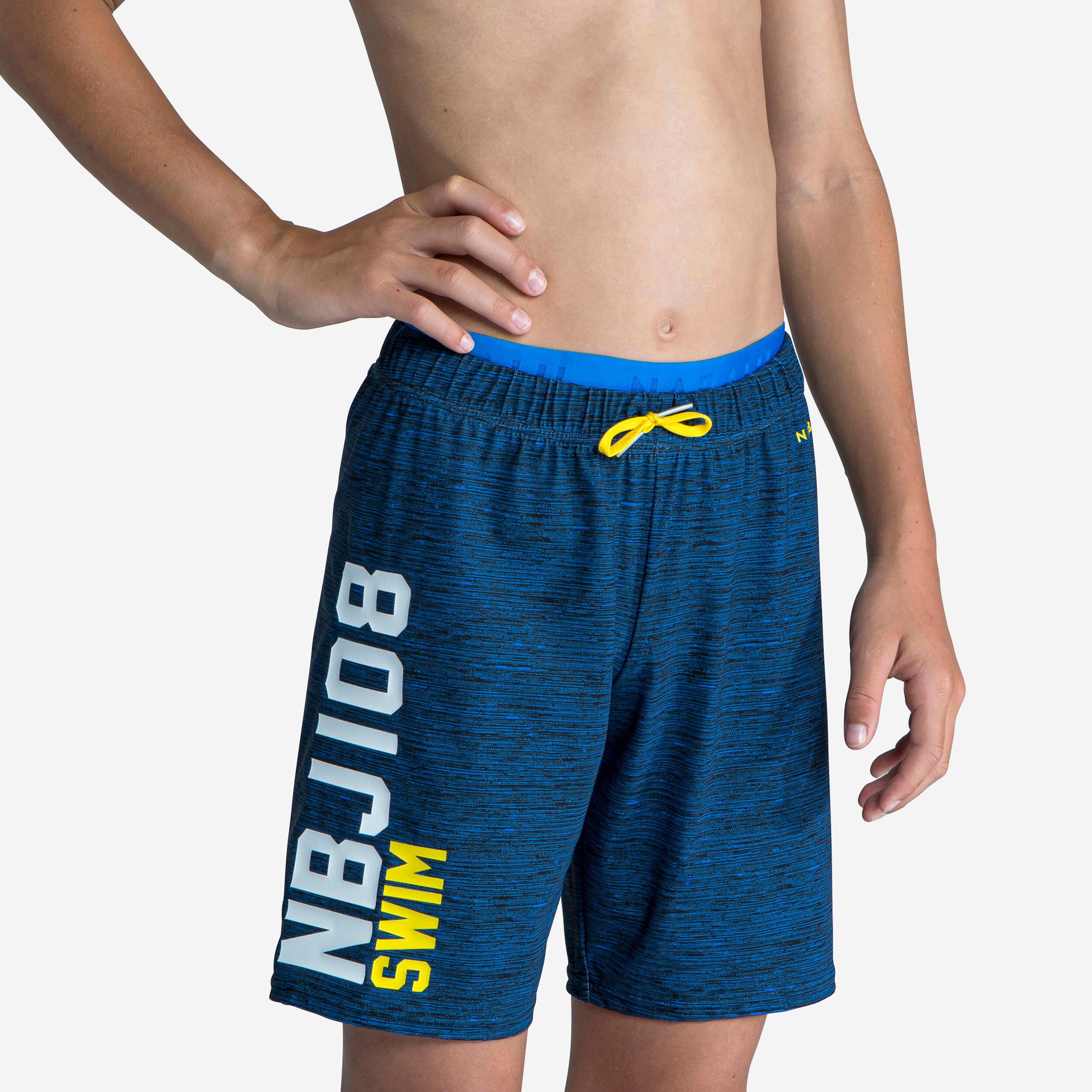 Boys’ Long Swimming Trunks 100 All Chin Black 1/4