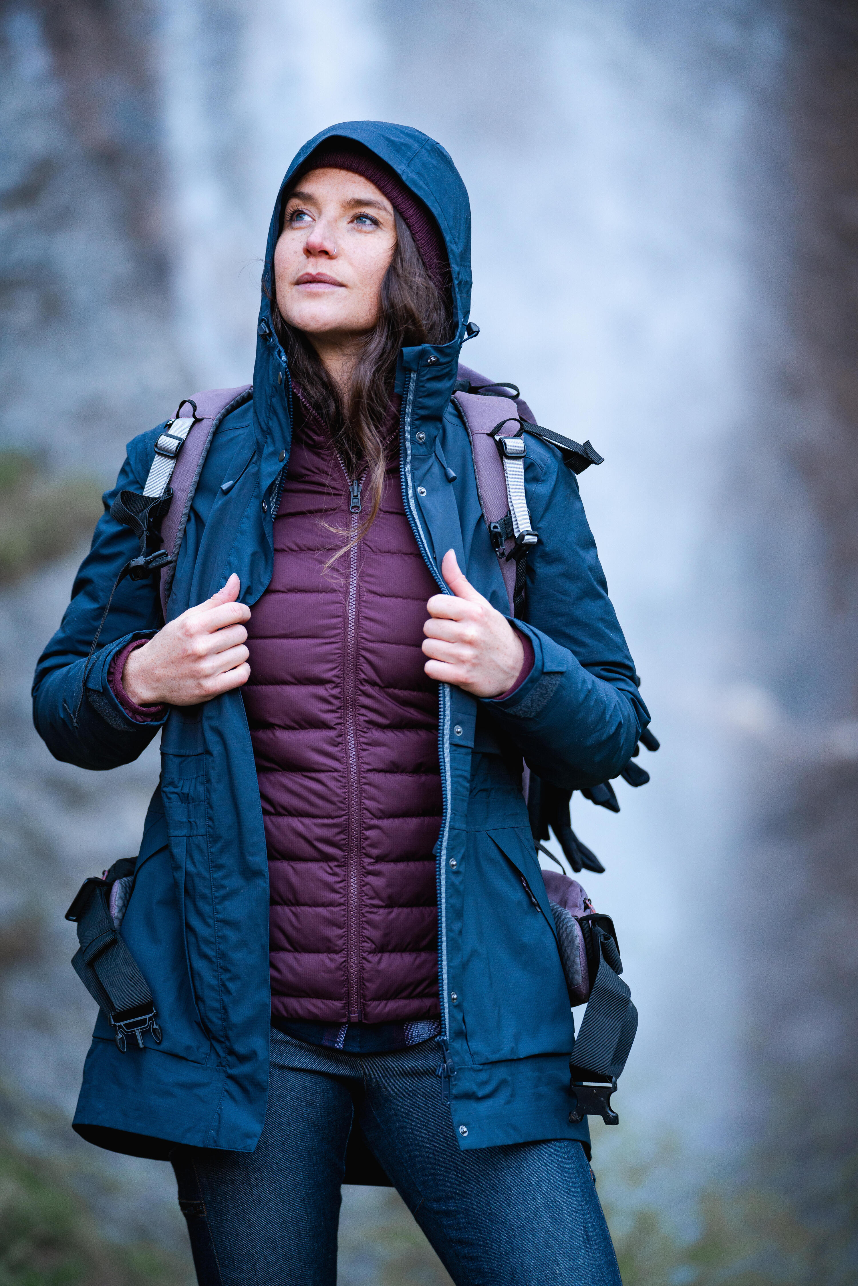 Women's waterproof 3in1 Travel trekking jacket - Travel 900 compact -10° - Navy 17/18