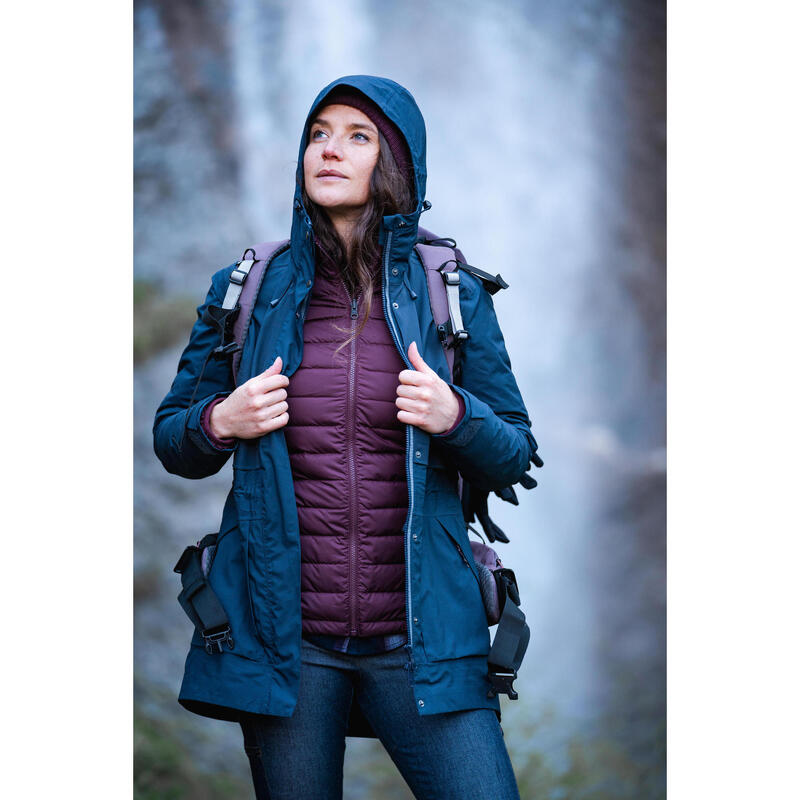 Waterdichte 3-in-1 damesjas voor backpacken Travel 900 compact -10° marineblauw