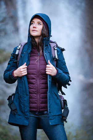 Women's waterproof 3in1 Travel trekking jacket - Travel 500 down  -10° - Navy