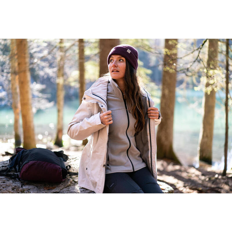 Women's Travel Trekking Waterproof 3-in-1 Jacket - Travel 100  0°C White