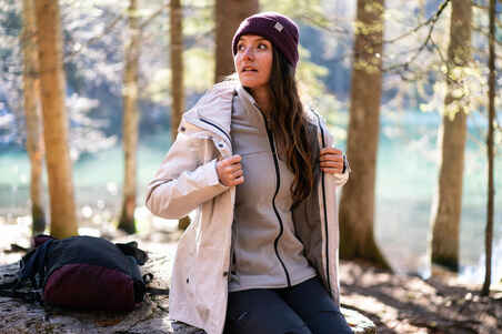 Women's Travel Trekking Waterproof 3-in-1 Jacket - Travel 100  0°C White