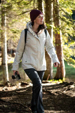 Women's Travel Trekking Waterproof 3-in-1 Jacket - Travel 100  0°C White