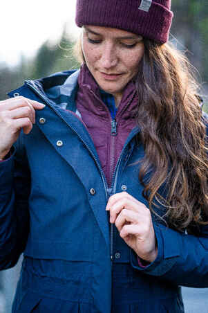 Women's waterproof 3in1 Travel trekking jacket - Travel 500 down  -10° - Navy