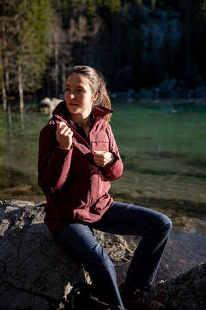 Women's waterproof 3in1 travel trekking jacket - Travel 100  0° - Burgundy