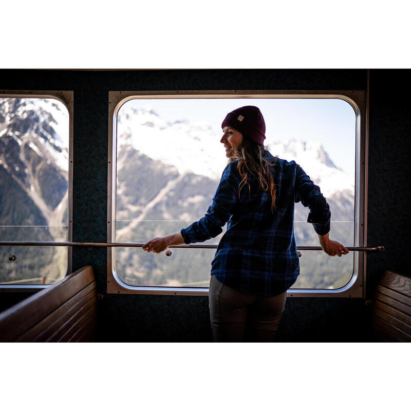 Camisa de cuadros de montaña y trekking manga larga Mujer Forclaz Travel 100