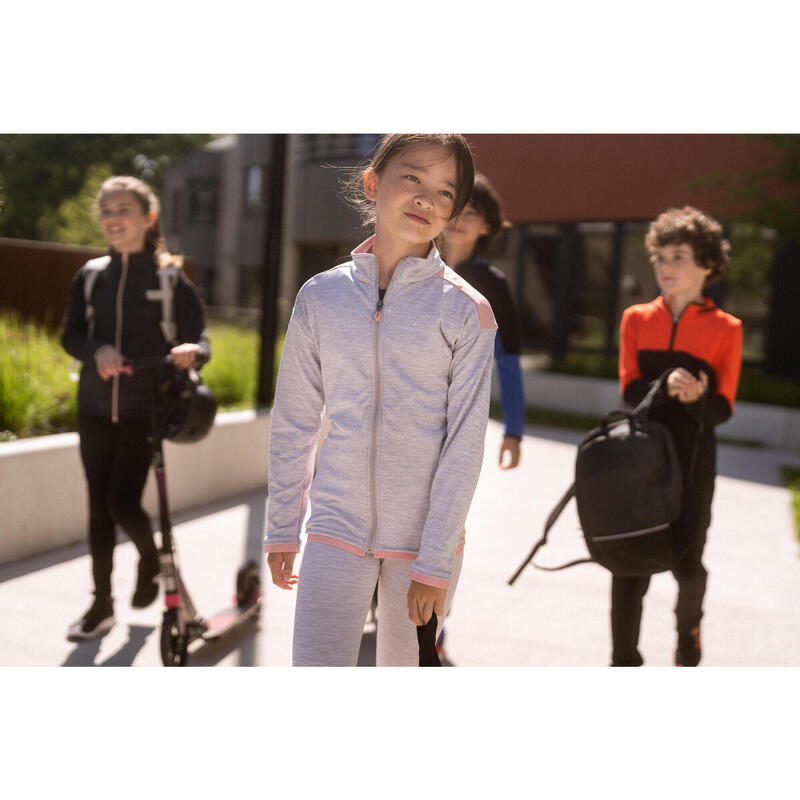 Kids' Breathable Synthetic Tracksuit S500 - Light Mottled Grey/Pink