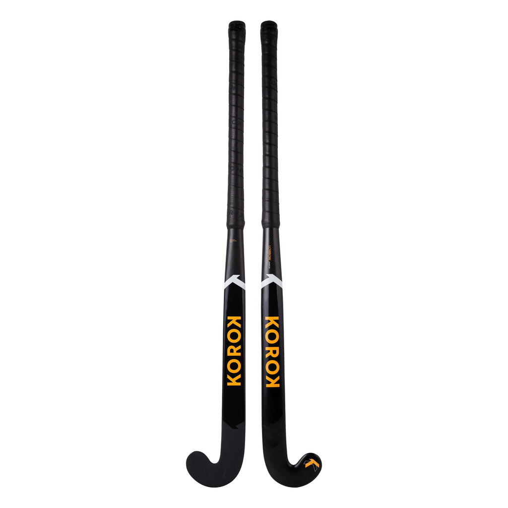 Kids' Intermediate 20% Carbon Low Bow Indoor Field Hockey Stick FH920 - Black/Yellow