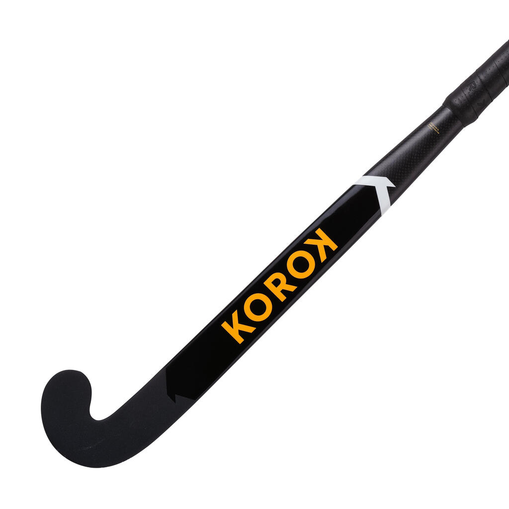 Kids' Intermediate 20% Carbon Low Bow Indoor Field Hockey Stick FH920 - Black/Yellow