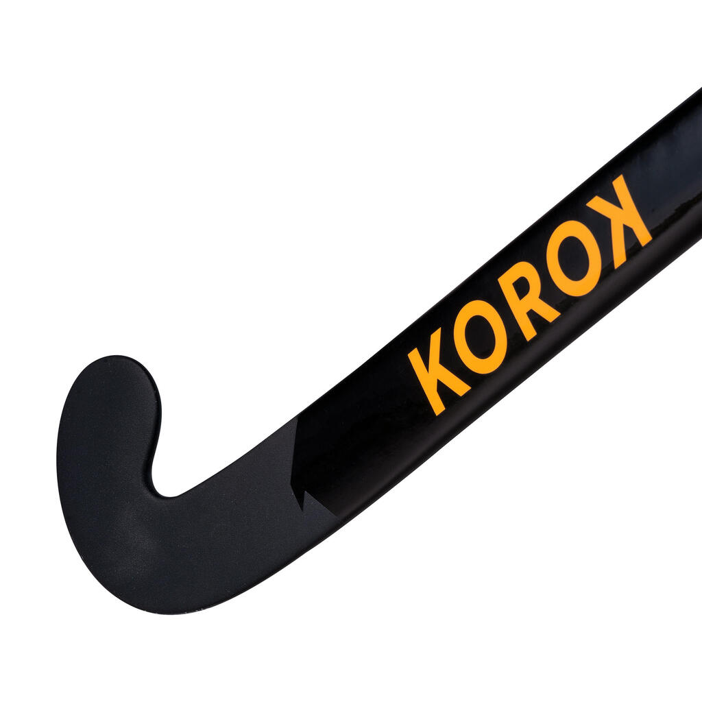 Kids' Intermediate 20% Carbon Low Bow Indoor Field Hockey Stick FH920 - Black/Yellow