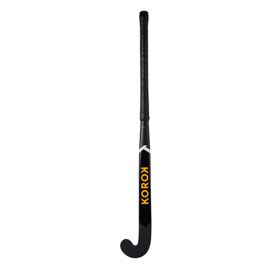 Kids' Intermediate 20% Carbon Low Bow Indoor Field Hockey Stick FH920 - Black/Yellow