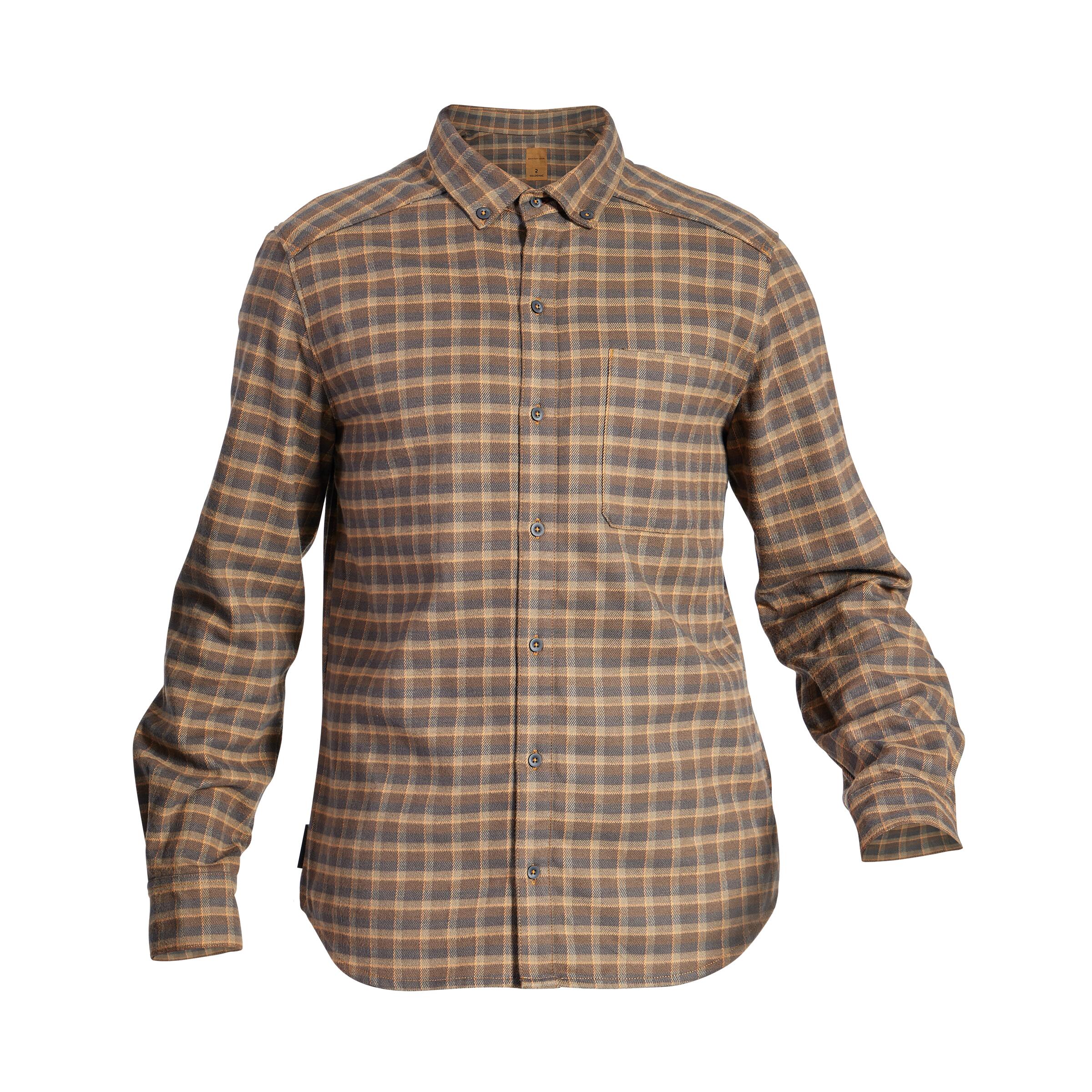 Camisa Sobrecamisa Manga Larga Hombre Solognac 100 Cuadro Marron Algodon Franela 9/13