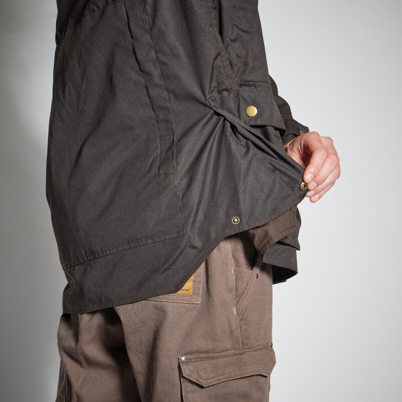 Giacca caccia 500 cotone oleato impermeabile marrone