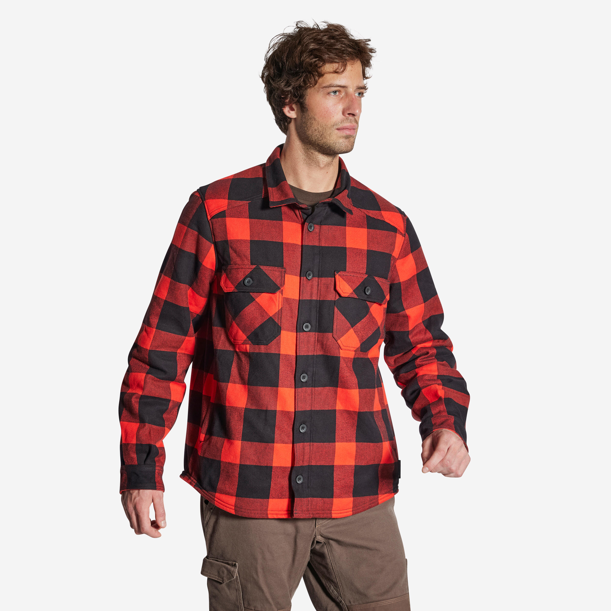 Chemise sherpa chaude type surchemise - 500 rouge - SOLOGNAC