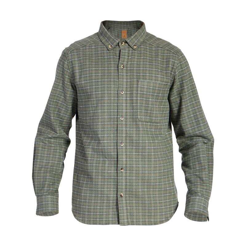 Camisa Sobrecamisa Manga Larga Hombre Solognac 100 Cuadro Verde Algodon Franela