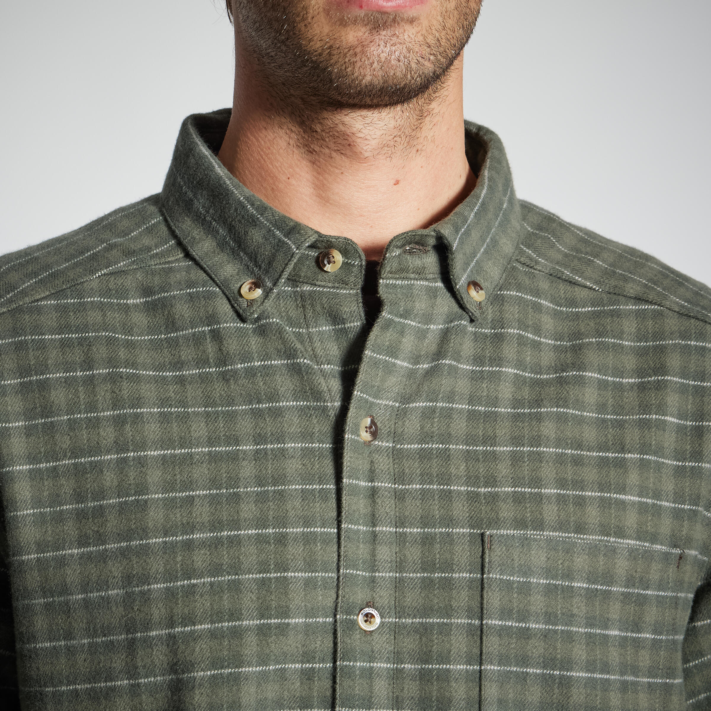 Camisa Sobrecamisa Manga Larga Hombre Solognac 100 Cuadro Verde Algodon Franela 6/10