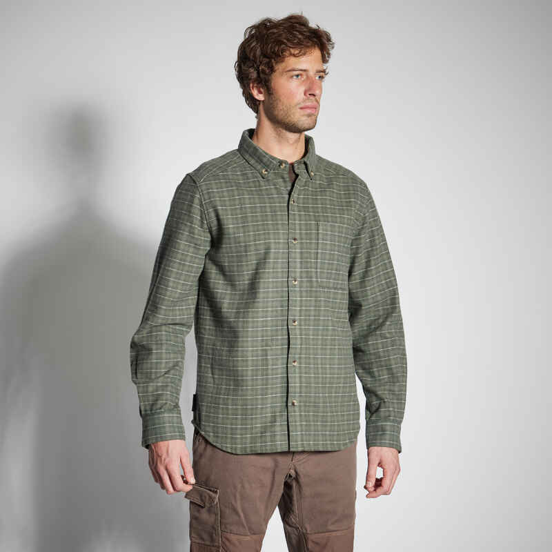 Outdoorhemd 100 Flanell Jackenhemd Karomuster grün 