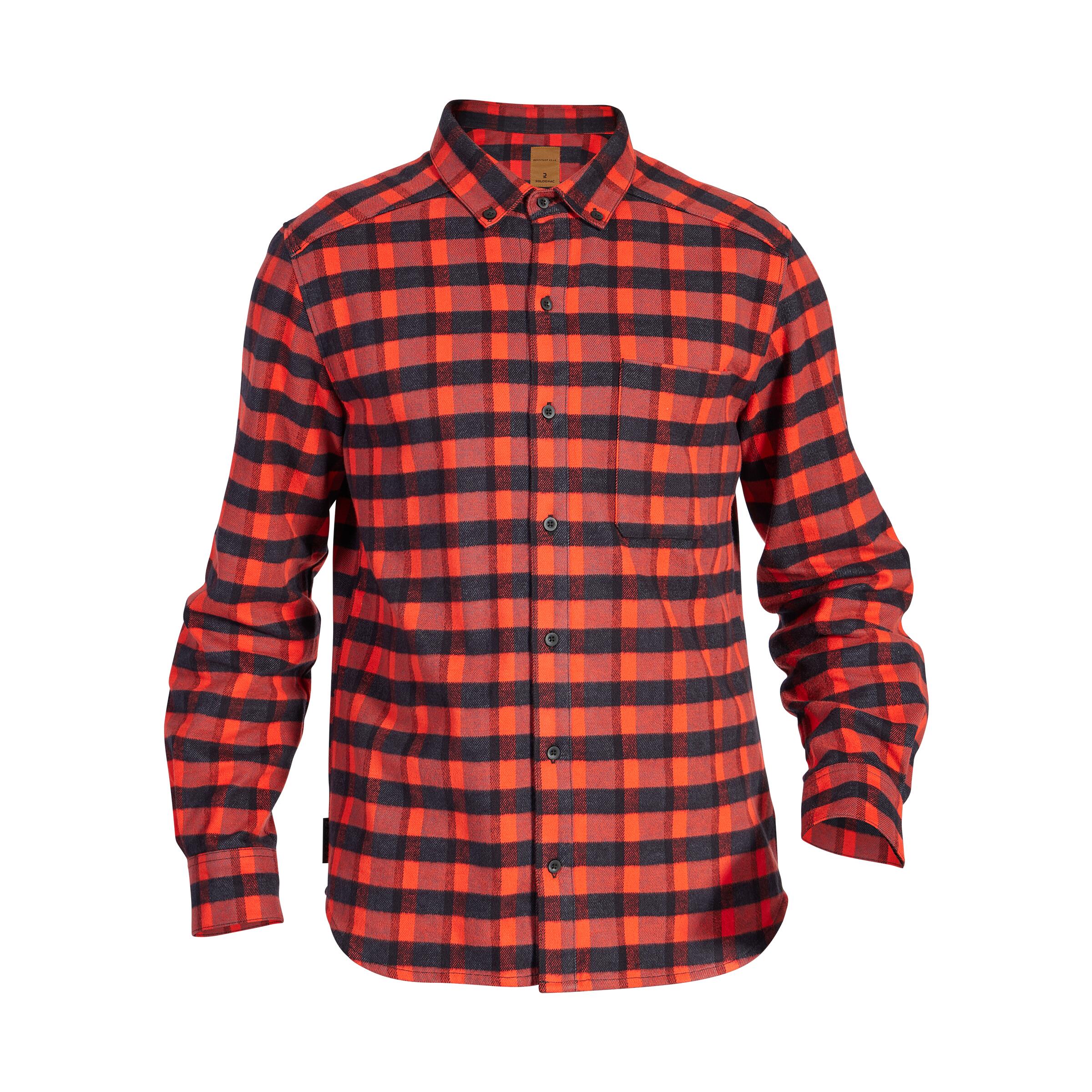 Camisa Sobrecamisa Manga Larga Hombre Solognac 100 Cuadro Rojo Algodon Franela 10/14