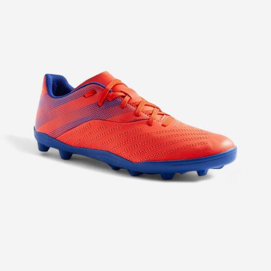 Botas de fútbol Niños Kipsta Agility 140 FG burdeos naranja azul