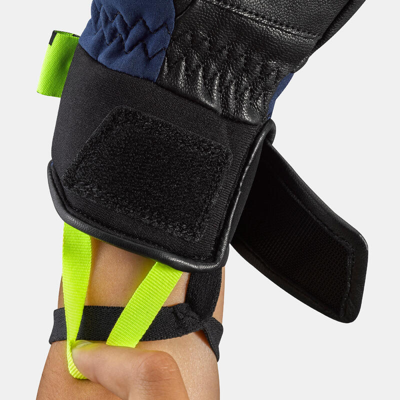 Skihandschoenen met verstevigde vingers voor kinderen club of wedstrijden 980 zwart en blauw