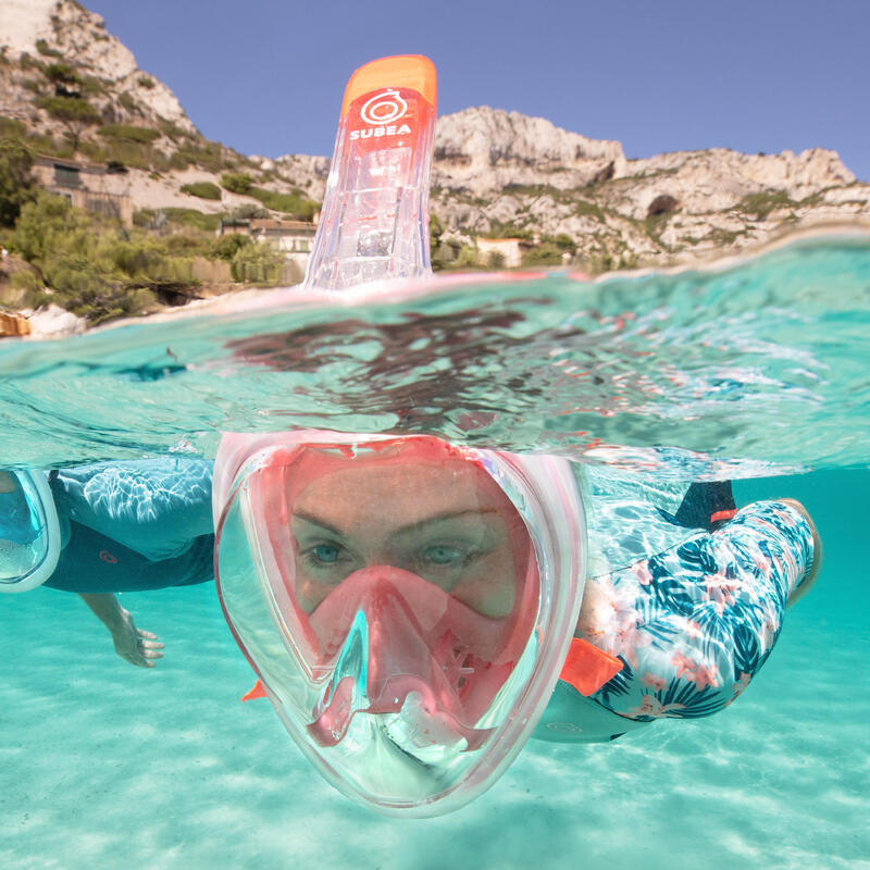 Máscara de Snorkeling de Superfície Easybreath 500 Adulto - coral com saco