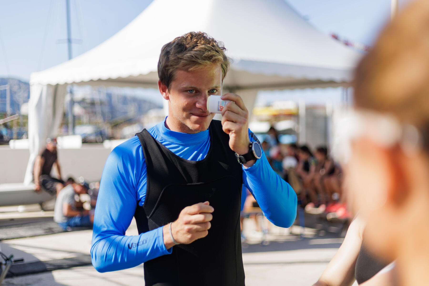 Man riding with a long-sleeved top