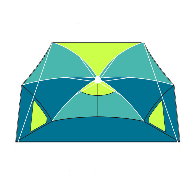 Adăpost umbrelă plajă Iwiko 180 albastru galben UPF50+ 3 locuri