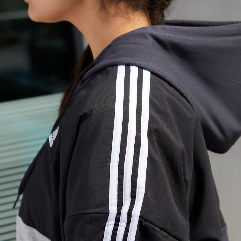 VESTE A CAPUCHE DE FITNESS SOFT TRAINING COLOR BLOCK ADIDAS FEMME NOIR & GRIS