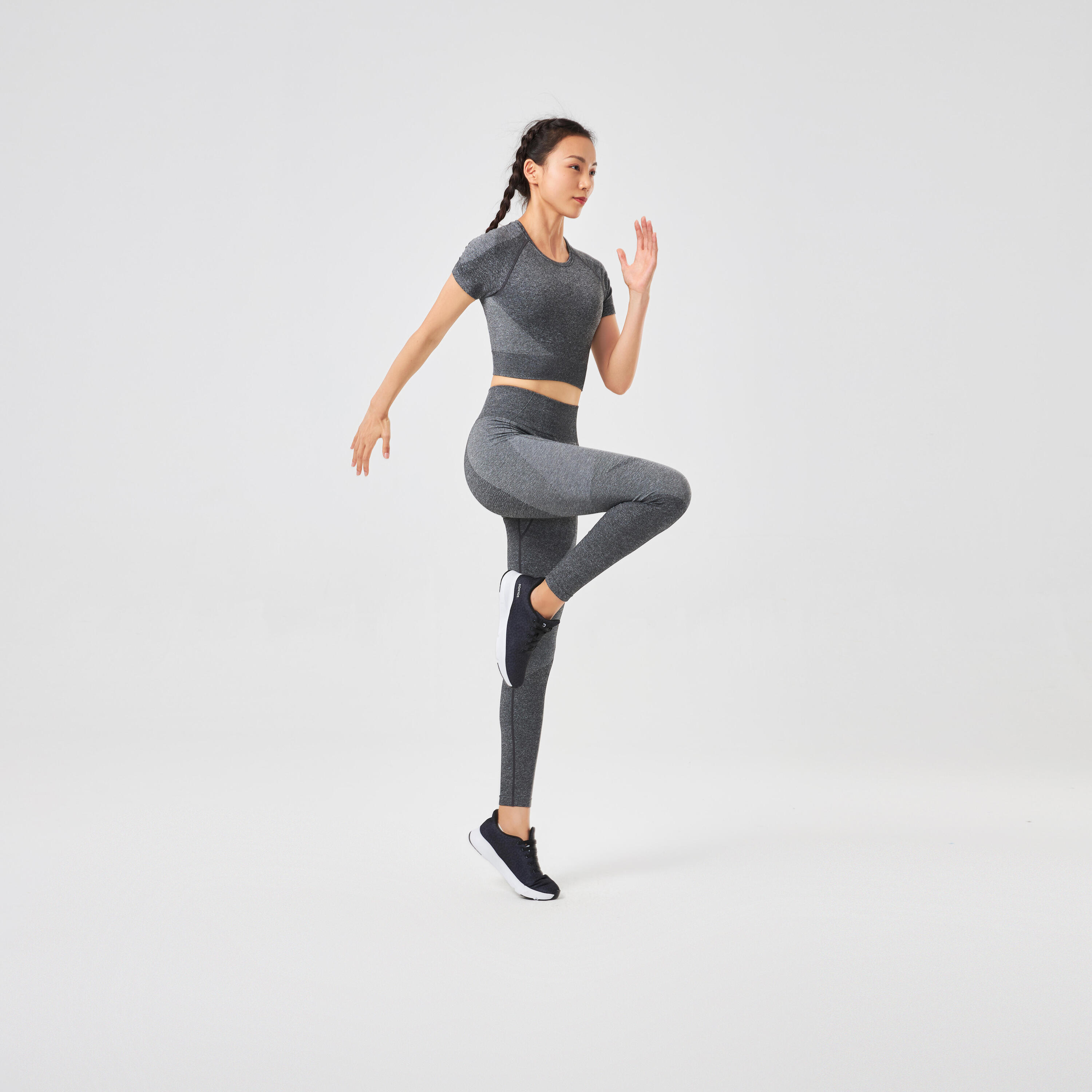 Leggings donna fitness 900 vita alta seamless grigi 11/18